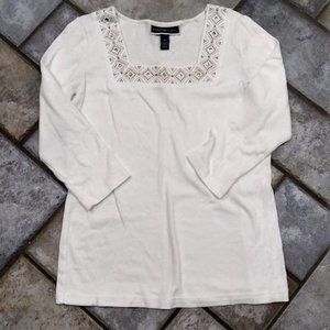 3 for $10: White decorated Karen Scott shirt size M